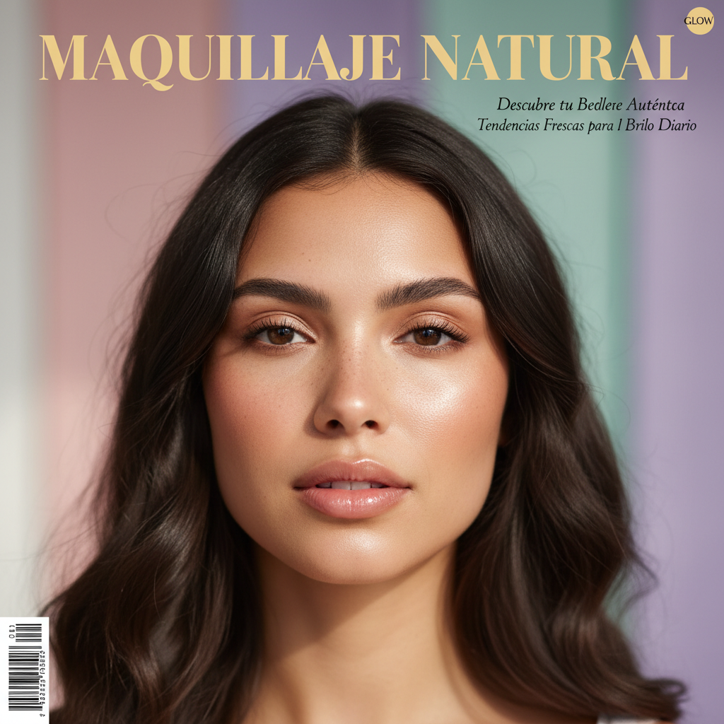 alt_text: Woman with glowing skin and minimal natural makeup graces a fresh, modern "Maquillaje Natural" cover.