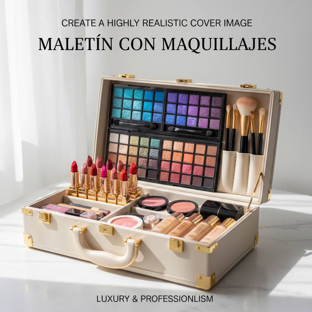 alt_text Open elegant makeup case with organized, vibrant cosmetics and brushes on a minimal, clean surface.