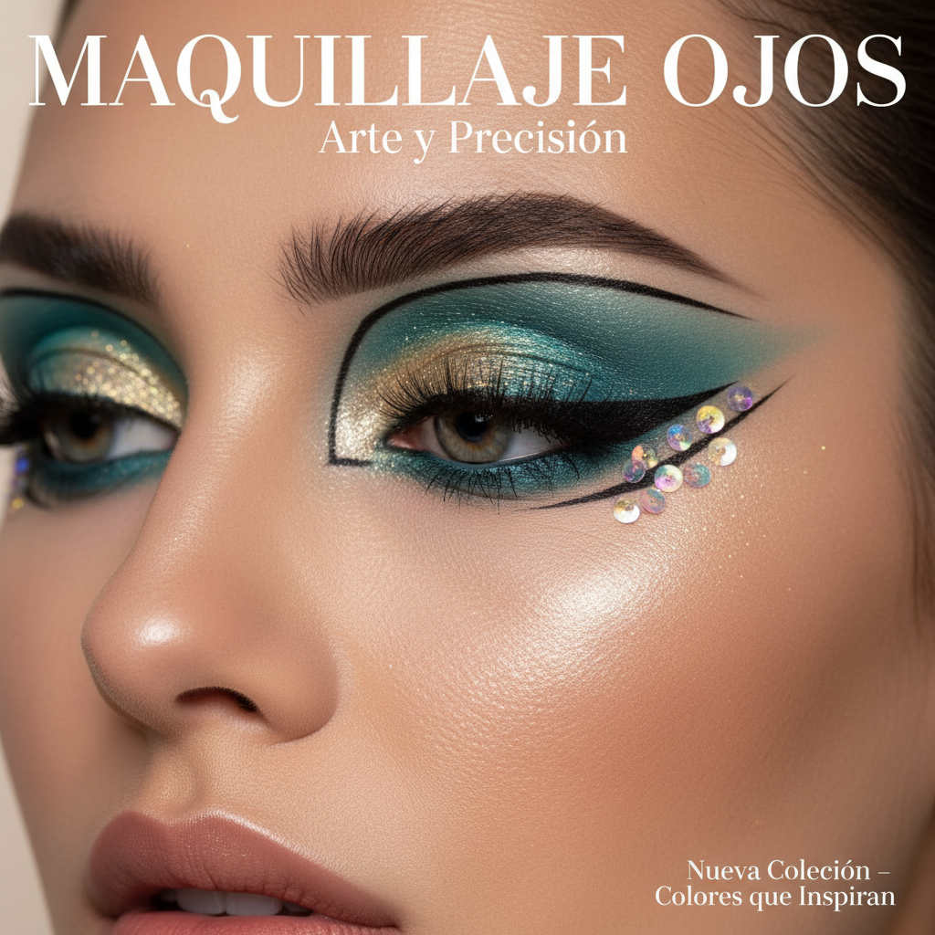 alt_text Primer plano de ojos con maquillaje artístico y vibrante, portada elegante de revista de belleza.