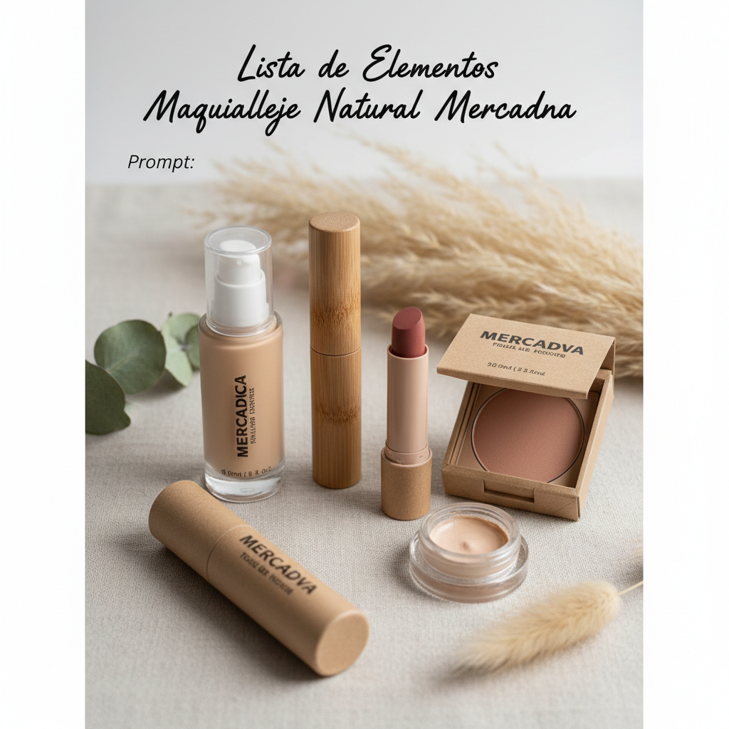 Natural makeup essentials from Mercadona displayed with eco-friendly packaging on a fresh magazine cover.