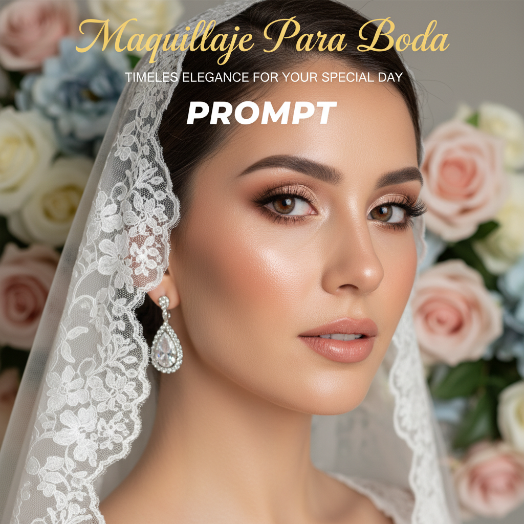 alt_text Elegant bride with flawless makeup, lace veil, sparkling earrings, and pastel floral wedding backdrop.