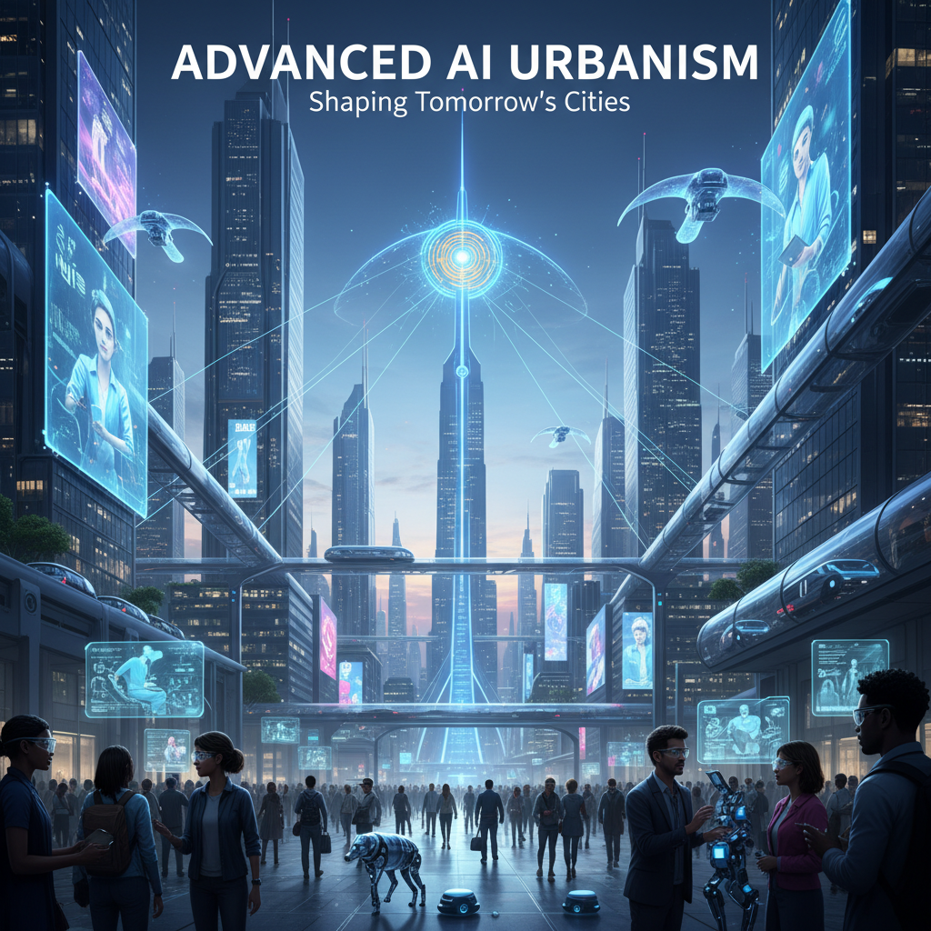 A futuristic cityscape with advanced AI technology shaping daily urban life.