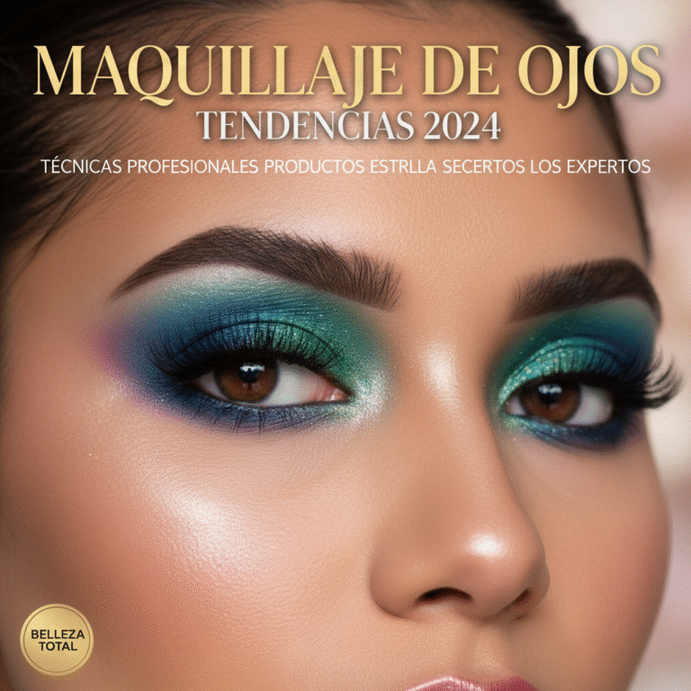 Modelo con maquillaje de ojos vibrante en portada de revista, resaltando tendencias y técnicas 2024.