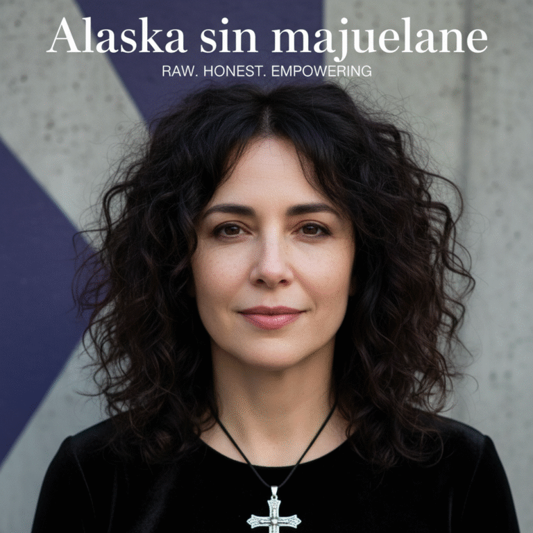 Alaska poses makeup-free, serene and confident, on a minimalist magazine cover titled "Alaska sin maquillaje".