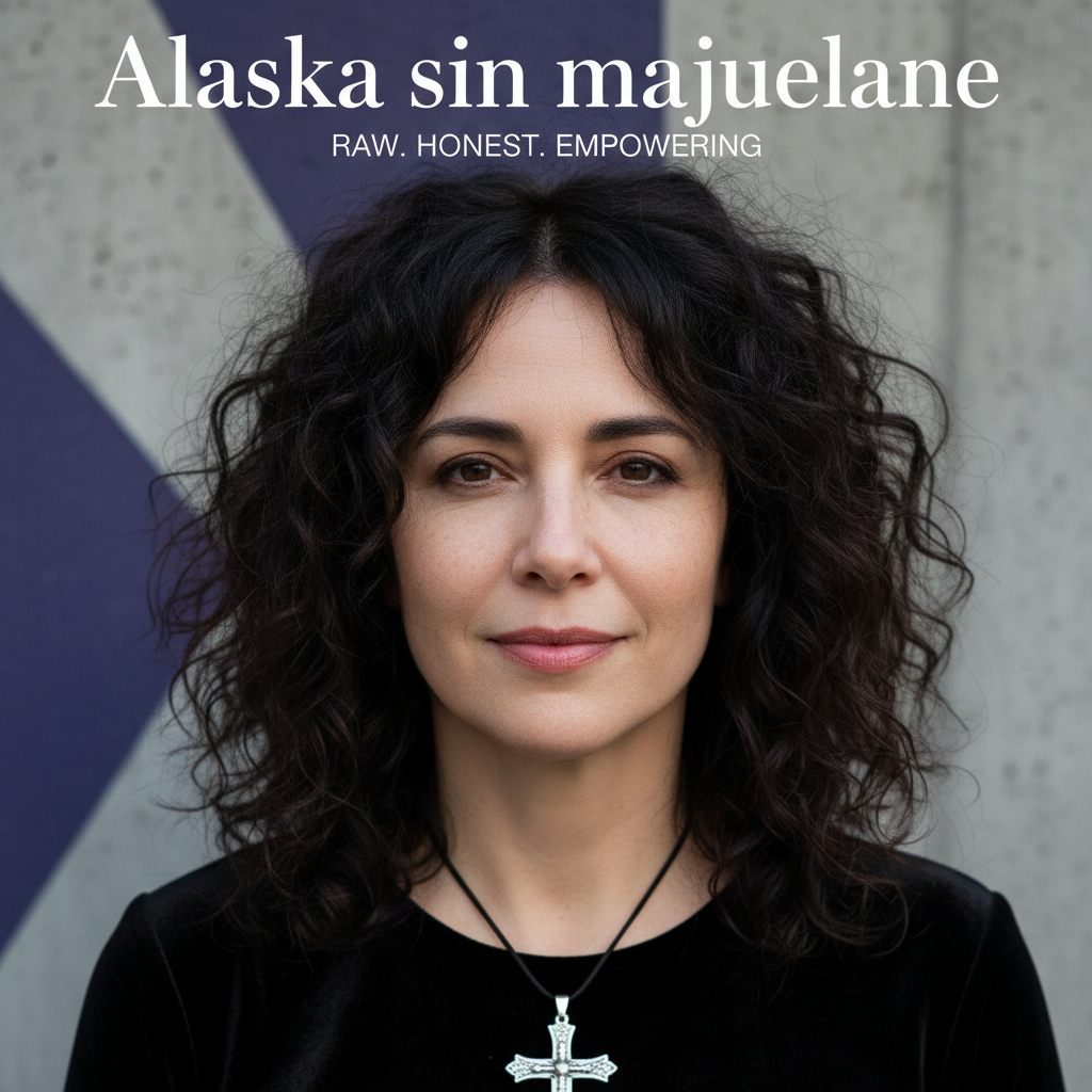 Alaska poses makeup-free, serene and confident, on a minimalist magazine cover titled "Alaska sin maquillaje".