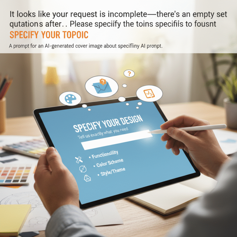 A prompt for an AI-generated cover image about specifying topics for custom design requests.