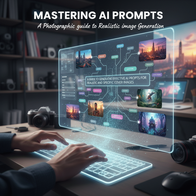 A guide to generating effective AI prompts for realistic and specific cover images.